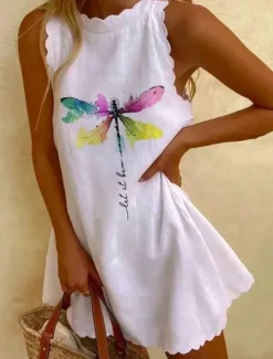 Sale Women's Light Pink Black White Summer Spring Mini Dress Petite Dress White Dress Casual Vacation Daily Loose Fit Floral Graphic Crew Neck Women White Dresses