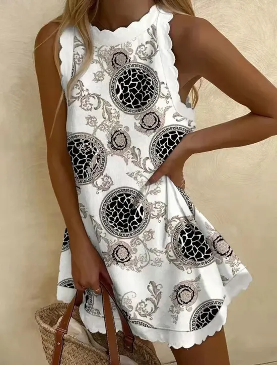 Sale Women's Light Pink Black White Summer Spring Mini Dress Petite Dress White Dress Casual Vacation Daily Loose Fit Floral Graphic Crew Neck Women White Dresses