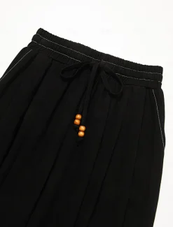 Sale Women's Linen Loose Pleated Adjustable Drawstring Dhoti Pants with Pockets Women Pants