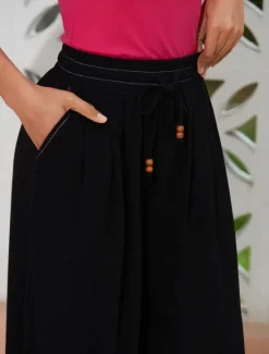 Sale Women's Linen Loose Pleated Adjustable Drawstring Dhoti Pants with Pockets Women Pants