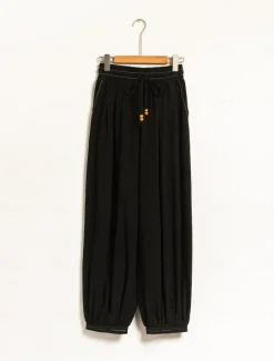 Sale Women's Linen Loose Pleated Adjustable Drawstring Dhoti Pants with Pockets Women Pants