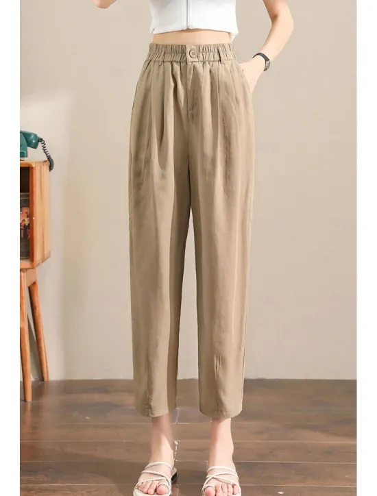 Hot Women's Linen Pants Pants Trousers Fashion Ankle-Length Plain Side Pockets Elastic Waistband Breathability Comfortable Inelastic Casual Daily Black White Army Green Royal Blue Spring & Summer Women Pants