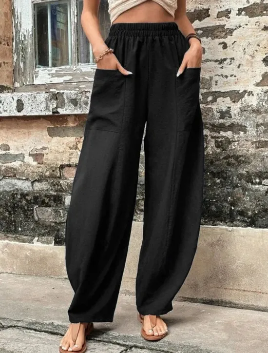 Sale Women's Linen Pants Tapered pants Pants Trousers Fashion Basic Casual Full Length Plain Side Pockets Baggy Comfort Micro-elastic Vacation Street Casual Daily Black Red Navy Blue Blue Regular Fit Women Pants