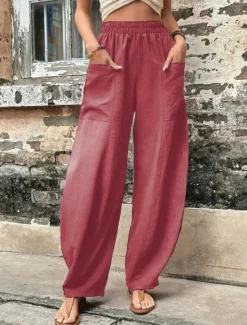 Sale Women's Linen Pants Tapered pants Pants Trousers Fashion Basic Casual Full Length Plain Side Pockets Baggy Comfort Micro-elastic Vacation Street Casual Daily Black Red Navy Blue Blue Regular Fit Women Pants