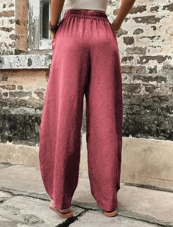 Sale Women's Linen Pants Tapered pants Pants Trousers Fashion Basic Casual Full Length Plain Side Pockets Baggy Comfort Micro-elastic Vacation Street Casual Daily Black Red Navy Blue Blue Regular Fit Women Pants