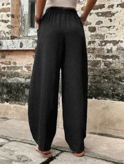 Sale Women's Linen Pants Tapered pants Pants Trousers Fashion Basic Casual Full Length Plain Side Pockets Baggy Comfort Micro-elastic Vacation Street Casual Daily Black Red Navy Blue Blue Regular Fit Women Pants