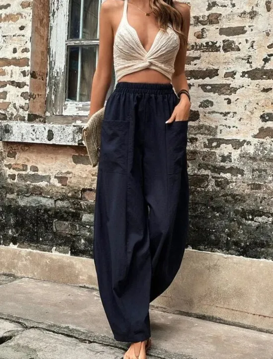Sale Women's Linen Pants Tapered pants Pants Trousers Fashion Basic Casual Full Length Plain Side Pockets Baggy Comfort Micro-elastic Vacation Street Casual Daily Black Red Navy Blue Blue Regular Fit Women Pants