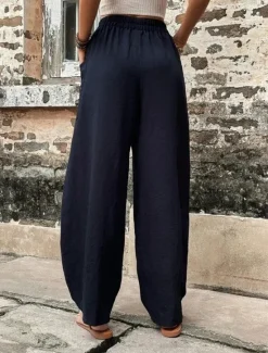 Sale Women's Linen Pants Tapered pants Pants Trousers Fashion Basic Casual Full Length Plain Side Pockets Baggy Comfort Micro-elastic Vacation Street Casual Daily Black Red Navy Blue Blue Regular Fit Women Pants