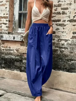 Sale Women's Linen Pants Tapered pants Pants Trousers Fashion Basic Casual Full Length Plain Side Pockets Baggy Comfort Micro-elastic Vacation Street Casual Daily Black Red Navy Blue Blue Regular Fit Women Pants