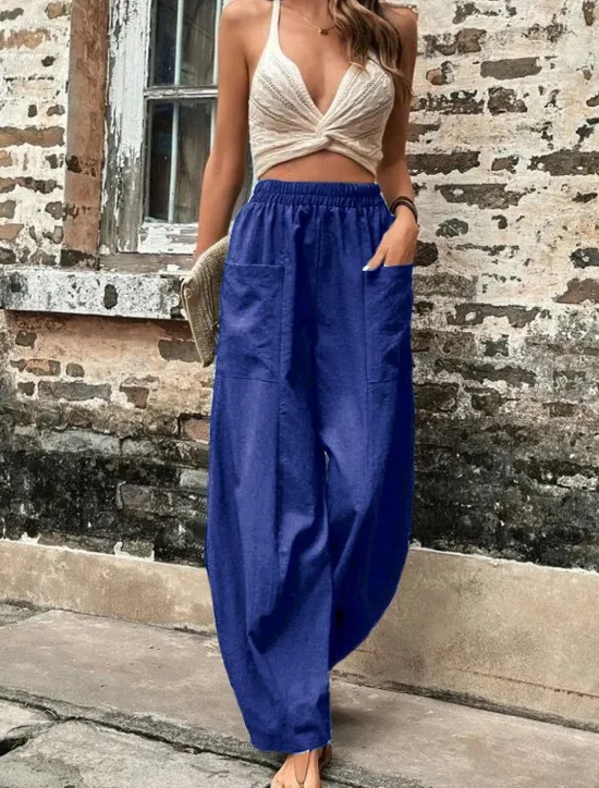 Sale Women's Linen Pants Tapered pants Pants Trousers Fashion Basic Casual Full Length Plain Side Pockets Baggy Comfort Micro-elastic Vacation Street Casual Daily Black Red Navy Blue Blue Regular Fit Women Pants