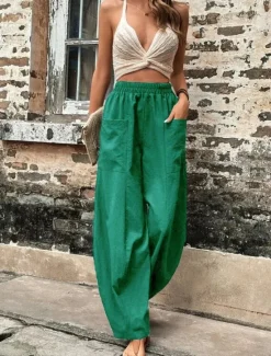 Sale Women's Linen Pants Tapered pants Pants Trousers Fashion Basic Casual Full Length Plain Side Pockets Baggy Comfort Micro-elastic Vacation Street Casual Daily Black Red Navy Blue Blue Regular Fit Women Pants
