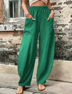 Sale Women's Linen Pants Tapered pants Pants Trousers Fashion Basic Casual Full Length Plain Side Pockets Baggy Comfort Micro-elastic Vacation Street Casual Daily Black Red Navy Blue Blue Regular Fit Women Pants