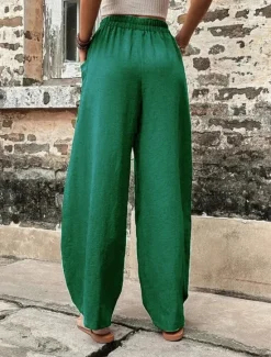Sale Women's Linen Pants Tapered pants Pants Trousers Fashion Basic Casual Full Length Plain Side Pockets Baggy Comfort Micro-elastic Vacation Street Casual Daily Black Red Navy Blue Blue Regular Fit Women Pants