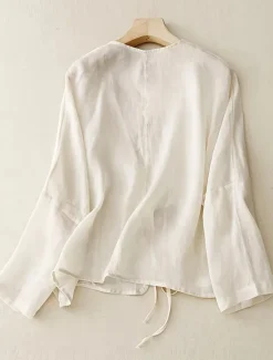 Sale Women's Linen-Inspired Shirts Button Up Blouse Solid / Plain Color Daily Daily Sexy Spring, Fall, Winter, Summer Women Shirts
