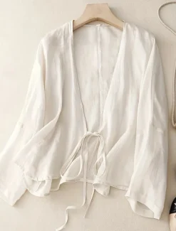 Sale Women's Linen-Inspired Shirts Button Up Blouse Solid / Plain Color Daily Daily Sexy Spring, Fall, Winter, Summer Women Shirts