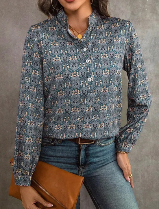 Clearance Women's Linen-Inspired Shirts Dressy Tops Stylish Retro Vintage Long Sleeve Bishop Sleeve Notched Neck Regular Tops Daily Summer Spring Fall Women Shirts