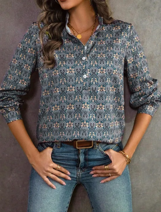 Clearance Women's Linen-Inspired Shirts Dressy Tops Stylish Retro Vintage Long Sleeve Bishop Sleeve Notched Neck Regular Tops Daily Summer Spring Fall Women Shirts