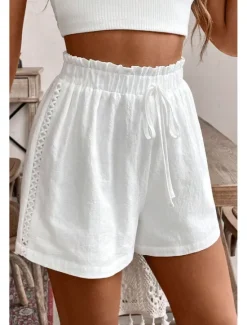 Women's Linen-Inspired Shorts Shorts Slacks Streetwear Casual Short Natural Plain Pocket Elastic Drawstring Design Comfy Comfortable Outdoor Vacation Summer Regular Fit Women Pants