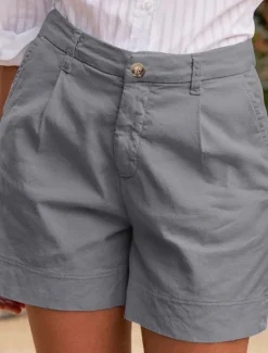 Clearance Women's Linen-Inspired Shorts Shorts Slacks Streetwear Casual Short Natural Plain Zipper Pocket Buckle Breathability Soft Comfortable Micro-elastic Street Going out Navy Black White Khaki Summer Women Pants