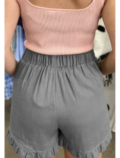 New Women's Linen-Inspired Shorts Shorts Slacks Fashion Casual Short Natural Plain Pocket Elastic Waist Outdoor Comfortable Street Going out rice white Wine Grey Navy Summer Regular Fit Women Pants