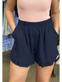 New Women's Linen-Inspired Shorts Shorts Slacks Fashion Casual Short Natural Plain Pocket Elastic Waist Outdoor Comfortable Street Going out rice white Wine Grey Navy Summer Regular Fit Women Pants