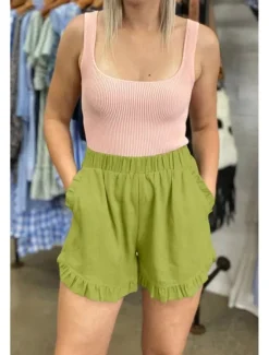 New Women's Linen-Inspired Shorts Shorts Slacks Fashion Casual Short Natural Plain Pocket Elastic Waist Outdoor Comfortable Street Going out rice white Wine Grey Navy Summer Regular Fit Women Pants