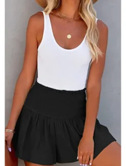 Online Women's Linen-Inspired Shorts Shorts Slacks Streetwear Casual Short Natural Plain Elastic Waist Comfy Outdoor Comfortable Street Daily Wear Almond Grey Black Pink Summer Regular Fit Women Pants