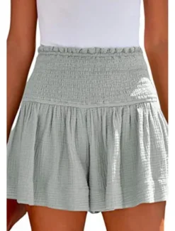 Online Women's Linen-Inspired Shorts Shorts Slacks Streetwear Casual Short Natural Plain Elastic Waist Comfy Outdoor Comfortable Street Daily Wear Almond Grey Black Pink Summer Regular Fit Women Pants