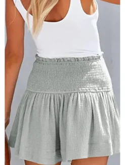 Online Women's Linen-Inspired Shorts Shorts Slacks Streetwear Casual Short Natural Plain Elastic Waist Comfy Outdoor Comfortable Street Daily Wear Almond Grey Black Pink Summer Regular Fit Women Pants