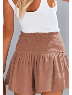 Online Women's Linen-Inspired Shorts Shorts Slacks Streetwear Casual Short Natural Plain Elastic Waist Comfy Outdoor Comfortable Street Daily Wear Almond Grey Black Pink Summer Regular Fit Women Pants