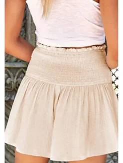 Online Women's Linen-Inspired Shorts Shorts Slacks Streetwear Casual Short Natural Plain Elastic Waist Comfy Outdoor Comfortable Street Daily Wear Almond Grey Black Pink Summer Regular Fit Women Pants