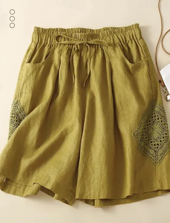 Hot Women's Linen-Inspired Shorts Shorts Slacks Streetwear Casual Short Natural Plain Pocket Elastic Drawstring Design Comfy Comfortable Street Holiday Casual Daily Black Yellow Blue Orange Summer Women Pants
