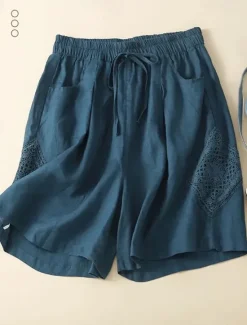 Hot Women's Linen-Inspired Shorts Shorts Slacks Streetwear Casual Short Natural Plain Pocket Elastic Drawstring Design Comfy Comfortable Street Holiday Casual Daily Black Yellow Blue Orange Summer Women Pants