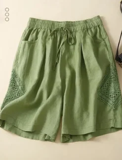 Hot Women's Linen-Inspired Shorts Shorts Slacks Streetwear Casual Short Natural Plain Pocket Elastic Drawstring Design Comfy Comfortable Street Holiday Casual Daily Black Yellow Blue Orange Summer Women Pants