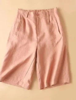 Outlet Women's Linen-Inspired Shorts Shorts Casual Daily Knee Length Plain Side Pockets Breathability Comfortable Micro-elastic Weekend Black Pink Brown Beige Summer Regular Fit Women Pants