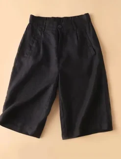 Outlet Women's Linen-Inspired Shorts Shorts Casual Daily Knee Length Plain Side Pockets Breathability Comfortable Micro-elastic Weekend Black Pink Brown Beige Summer Regular Fit Women Pants