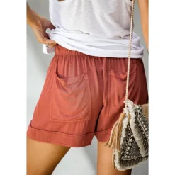 Best Women's Linen-Inspired Shorts Drawstring Pocket Plain Daily Regular Summer Green Black Pink Orange Red Women Pants