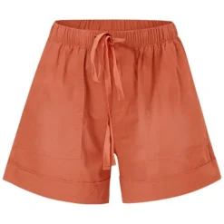 Best Women's Linen-Inspired Shorts Drawstring Pocket Plain Daily Regular Summer Green Black Pink Orange Red Women Pants