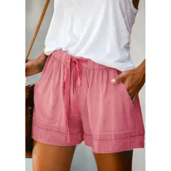 Best Women's Linen-Inspired Shorts Drawstring Pocket Plain Daily Regular Summer Green Black Pink Orange Red Women Pants