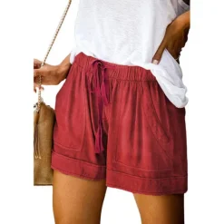 Best Women's Linen-Inspired Shorts Drawstring Pocket Plain Daily Regular Summer Green Black Pink Orange Red Women Pants