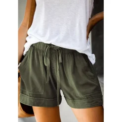Best Women's Linen-Inspired Shorts Drawstring Pocket Plain Daily Regular Summer Green Black Pink Orange Red Women Pants