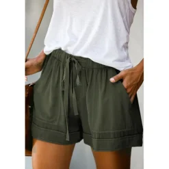 Best Women's Linen-Inspired Shorts Drawstring Pocket Plain Daily Regular Summer Green Black Pink Orange Red Women Pants