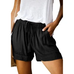 Best Women's Linen-Inspired Shorts Drawstring Pocket Plain Daily Regular Summer Green Black Pink Orange Red Women Pants