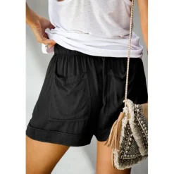 Best Women's Linen-Inspired Shorts Drawstring Pocket Plain Daily Regular Summer Green Black Pink Orange Red Women Pants