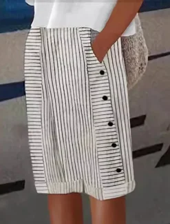 Hot Women's Linen-Inspired Shorts Shorts Casual Daily Knee Length Striped Side Pockets Breathability Comfortable Inelastic Going out Weekend Summer Regular Fit Women Pants