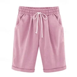 Clearance Women's Linen-Inspired Shorts Shorts Casual Daily Short Plain Drawstring Side Pockets Breathability Comfortable Micro-elastic Going out Weekend White Yellow Pink Summer Regular Fit Women Pants