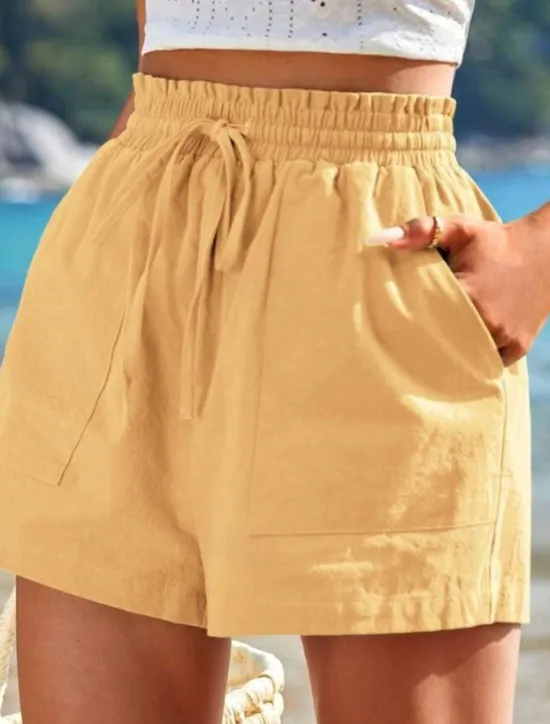 Best Women's Linen-Inspired Shorts Shorts Slacks Casual Short Natural Plain Pocket Elastic Drawstring Design Comfy Outdoor Street Daily Wear Navy White Yellow Army Green Summer Regular Fit Women Pants