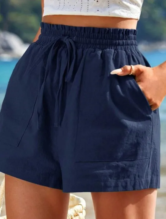 Best Women's Linen-Inspired Shorts Shorts Slacks Casual Short Natural Plain Pocket Elastic Drawstring Design Comfy Outdoor Street Daily Wear Navy White Yellow Army Green Summer Regular Fit Women Pants