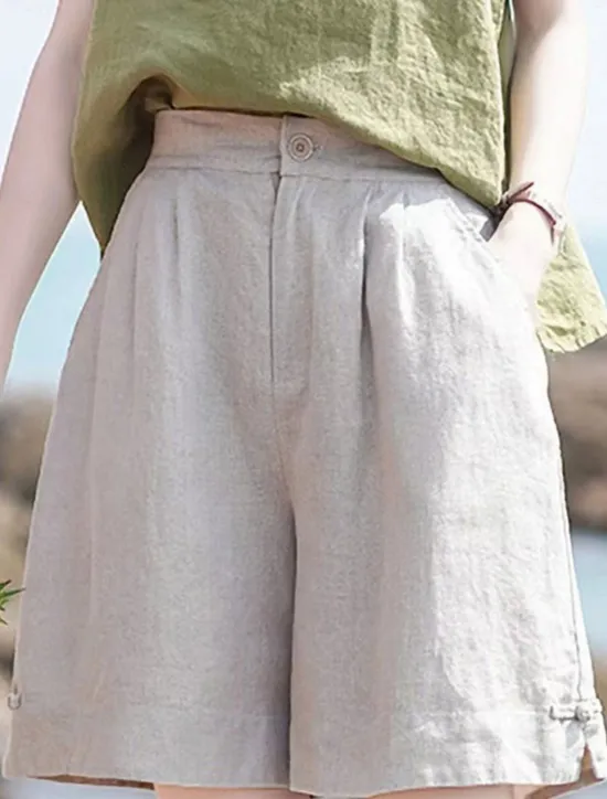 Discount Women's Linen-Inspired Shorts Cotton Linen Pants Culottes Wide Leg Fashion Streetwear Basic Knee Length Medium Waist Plain Pocket Drawstring Comfort Outdoor Micro-elastic Vacation Street Daily rice Women Pants