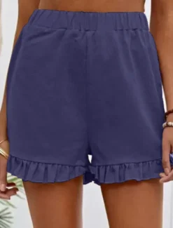 New Women's Linen-Inspired Shorts Shorts Slacks Streetwear Casual Short Natural Plain Pocket Elastic Waist Comfy Outdoor Going out Weekend Dark red Wine Navy Black Summer Regular Fit Women Pants